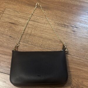 Chic Black Leather Clutch with Gold Chain